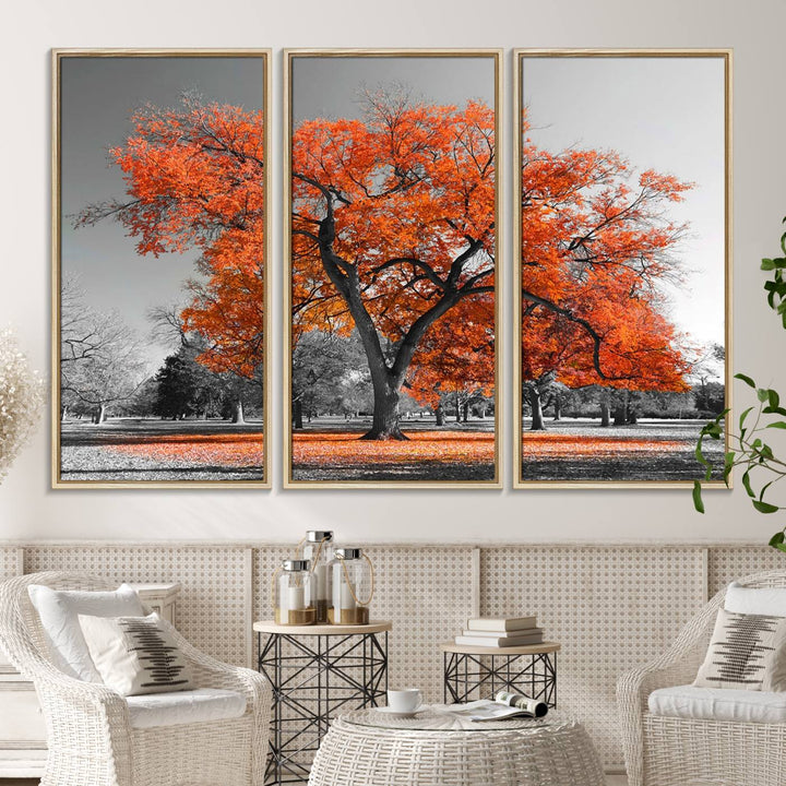 Orange Autumn Tree Canvas Wall Art Print: vibrant fall tree art on canvas.