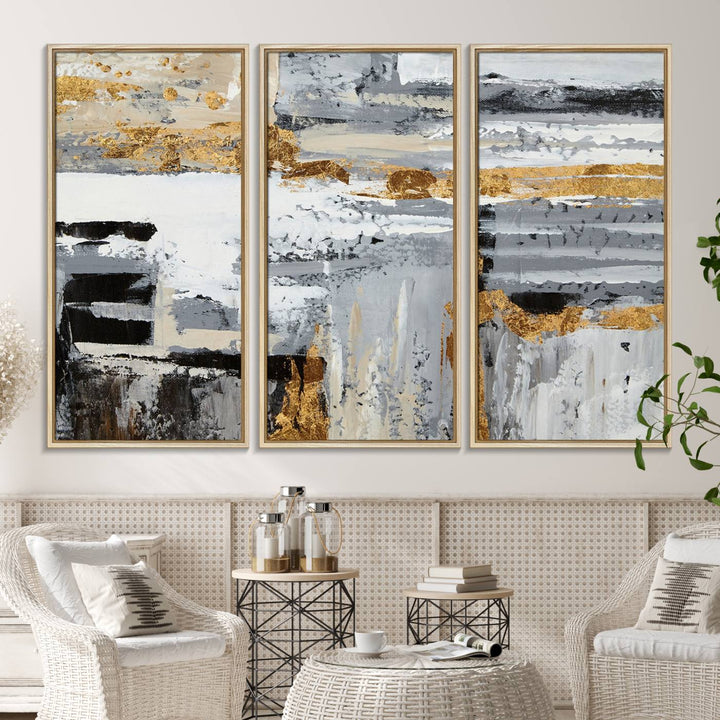 The Abstract Painting Canvas Wall Art in gray tones radiates modern elegance.