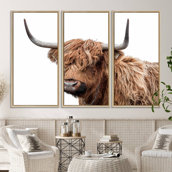 Self Portrait of Highland Cow Canvas Wall Art Print with UV coating.