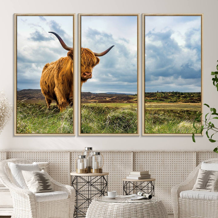 Highland Cattle Canvas Print: A minimalistic touch for any setting.