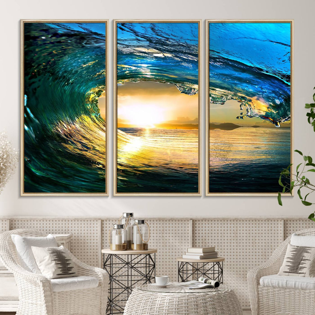 The Ocean Wave at Sunset Canvas Art exudes a coastal vibe.