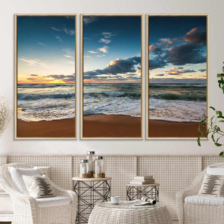 Ocean Beach Wall Art Canvas Print hangs prominently.