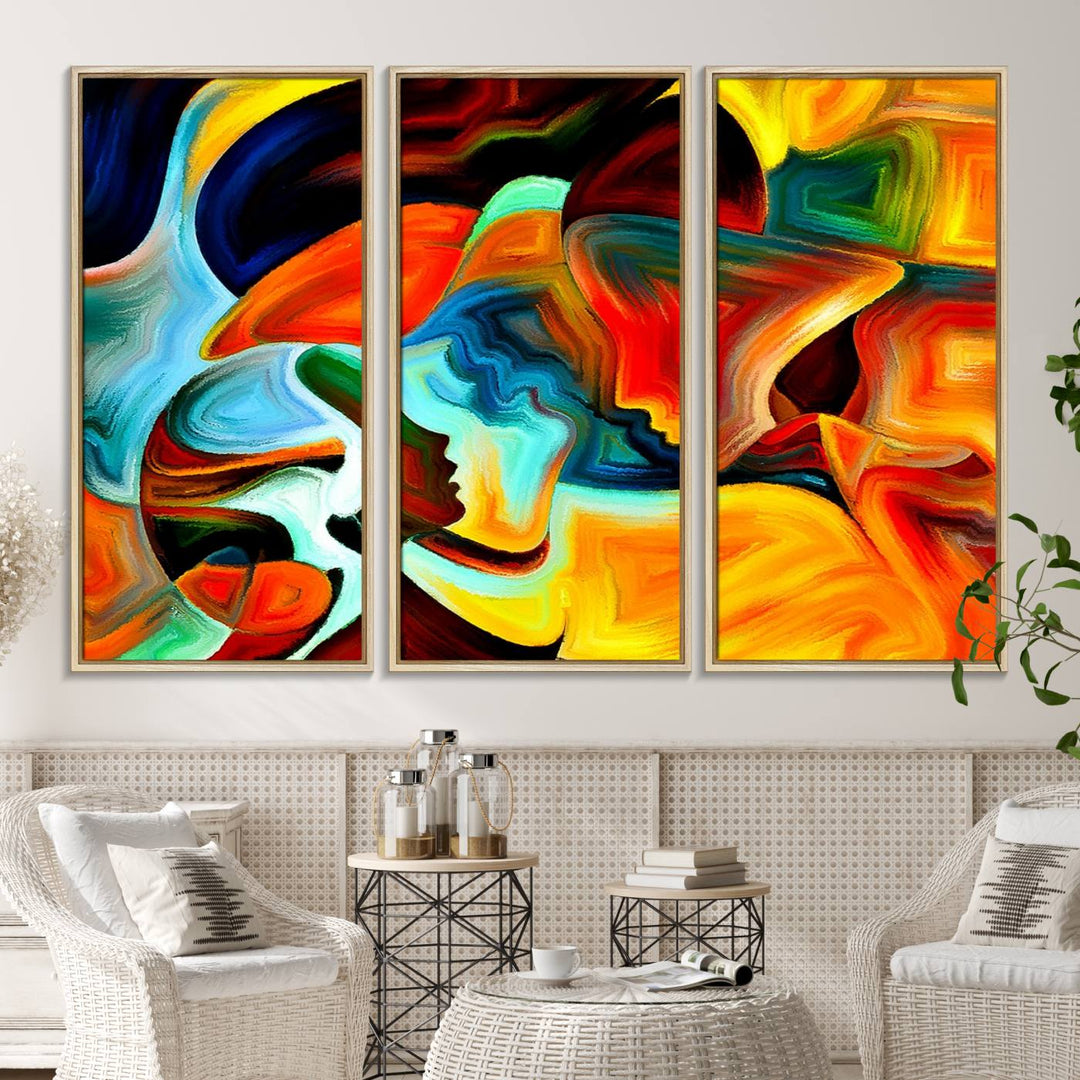 The kitchen wall features the Human Love Figures Abstract Wall Art Canvas Print.