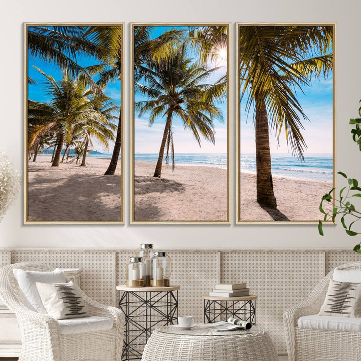 The Palm Beach Tropical Island Canvas Print is perfect wall art for a sunny beach vibe.