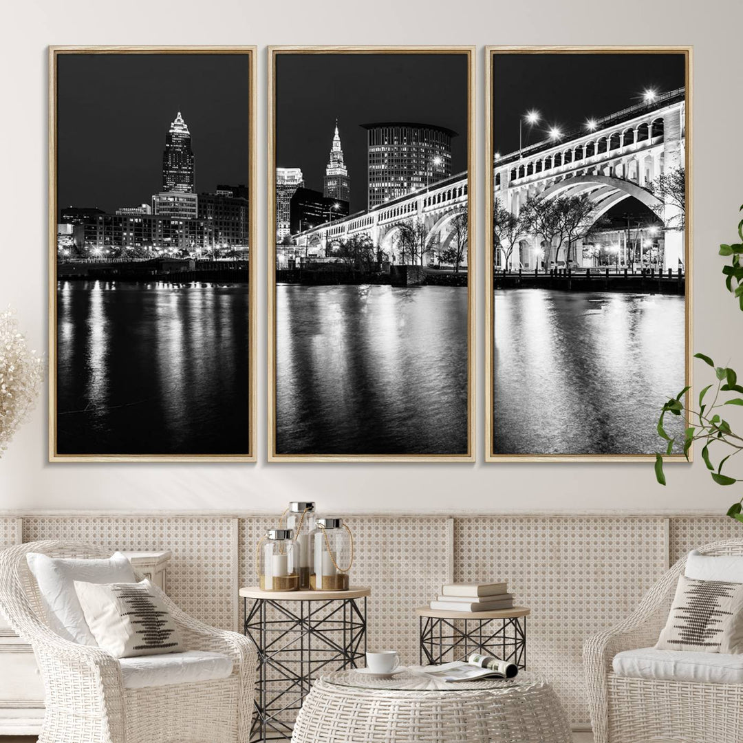 The Cleveland Night Skyline Canvas Print hangs prominently.