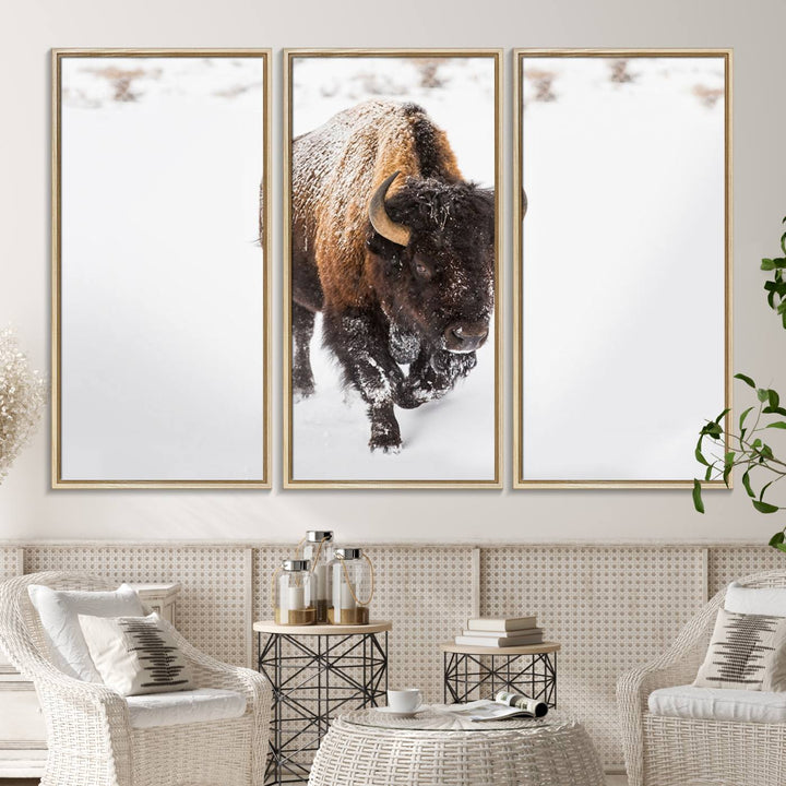 Bison Winter Wall Art Canvas Print for farmhouse decor.