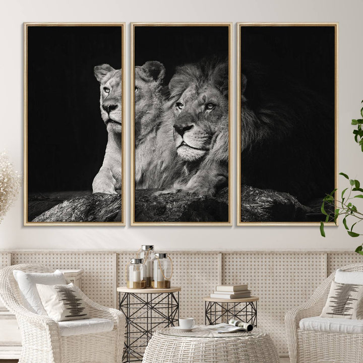 The Lion Couple Canvas Wall Art Print hangs prominently.