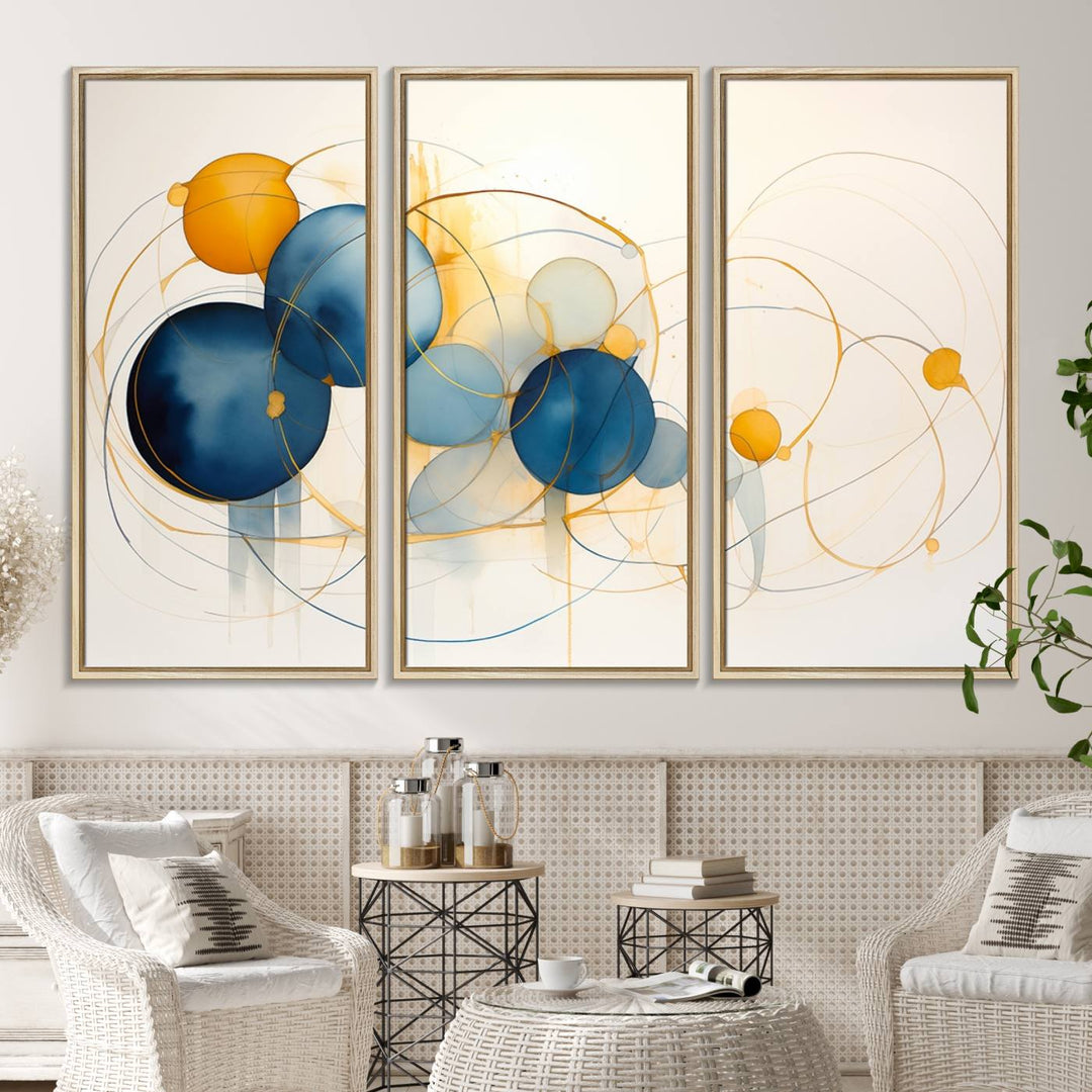 Modern decor: Geometric Blue Orange Abstract Wall Art Canvas Print.