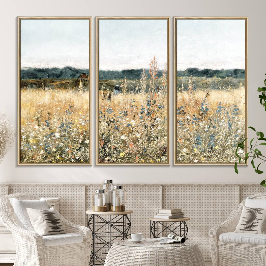 The Wildflower Field Wall Art adds a rustic touch to the space.