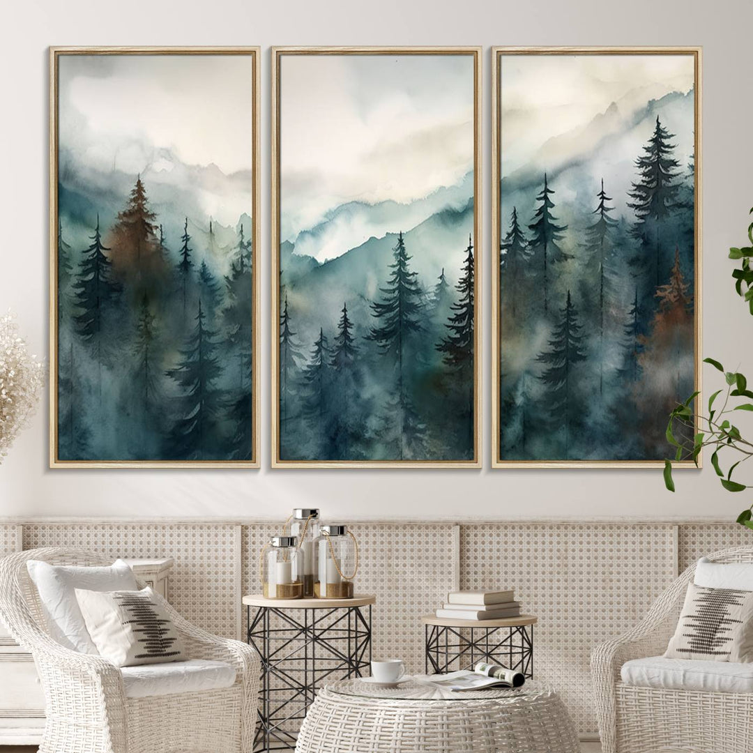 Serenity Forest Wall Art Canvas above the table adds a nature-inspired vibe to the space.