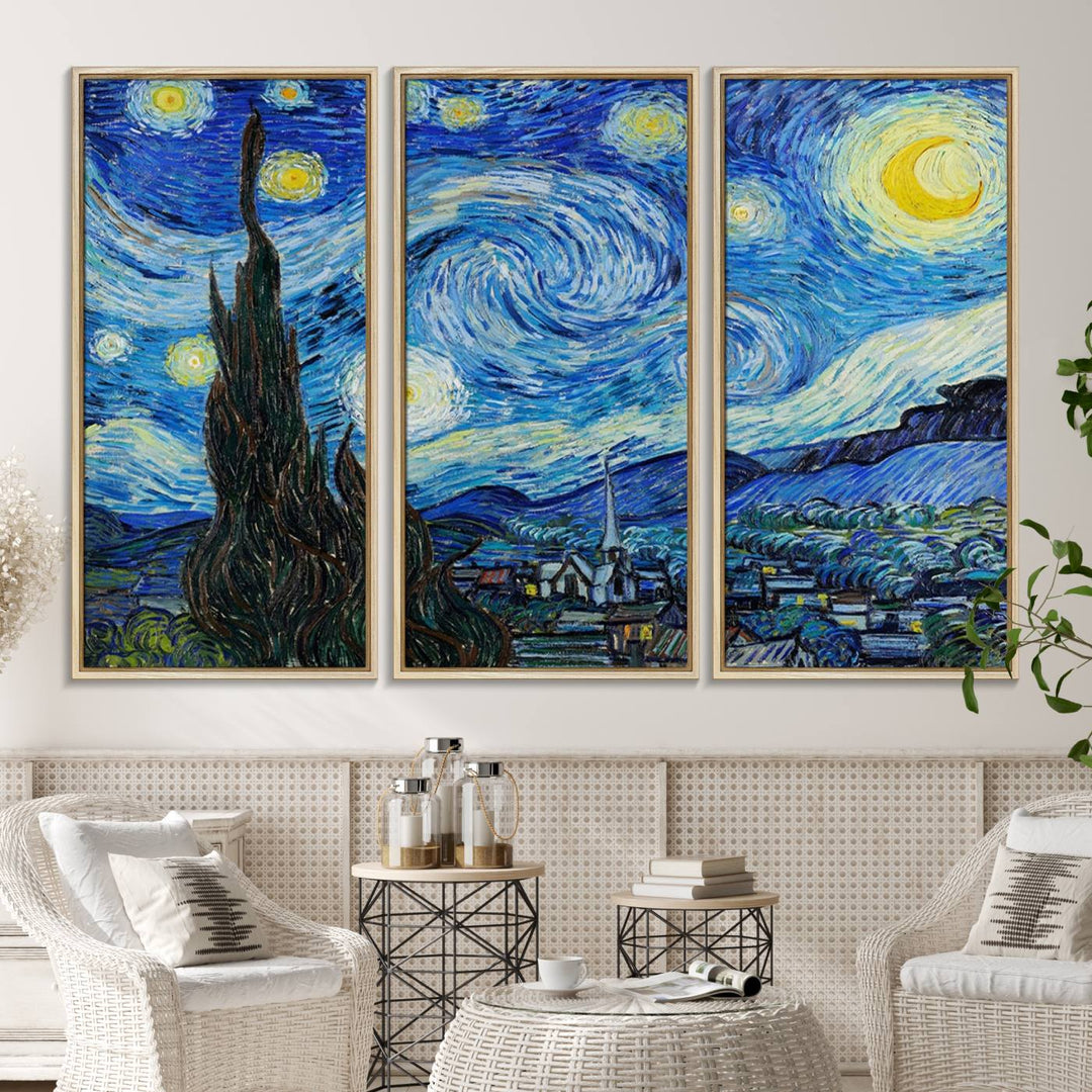 A canvas print of The Starry Night, offering museum-quality art, ready to hang.