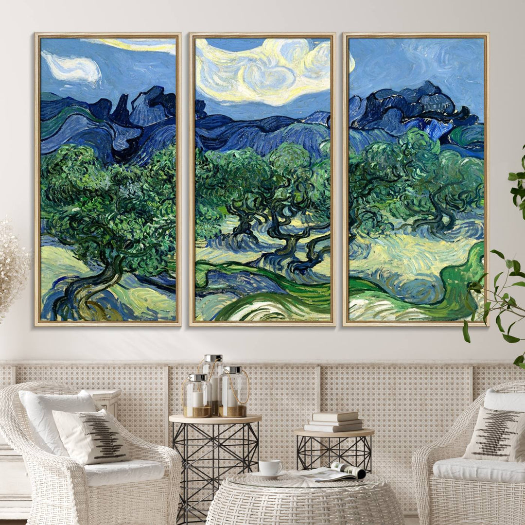 A museum-quality Olive Trees Van Gogh wall art canvas print, ready to hang.