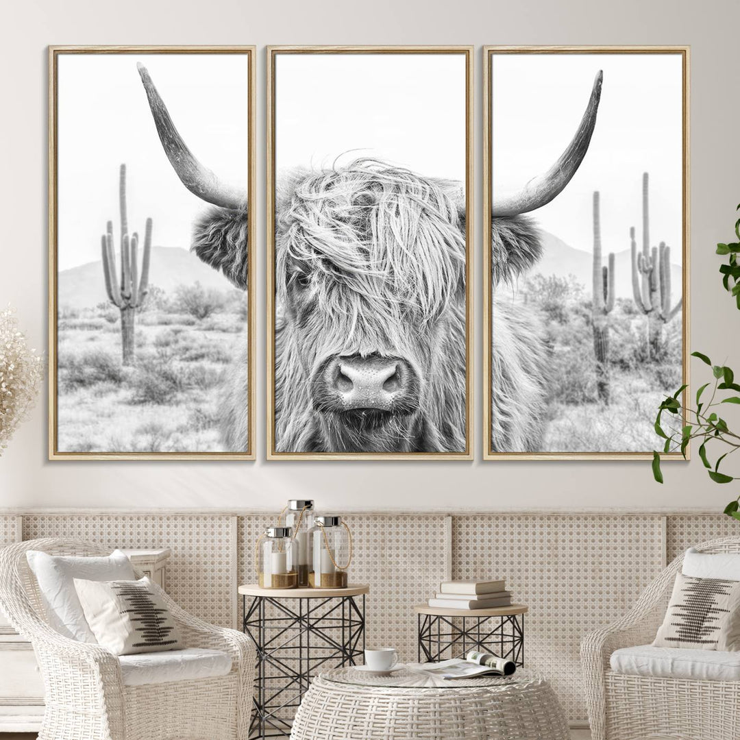 Enhance your kitchen with the Rustic Charm Cow Longhorn Bighorn Wall Art Canvas Print.