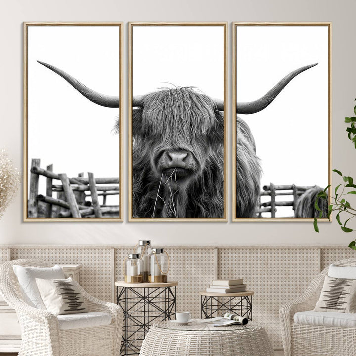 The Bighorn Cow Wall Art adds rustic charm to the space.