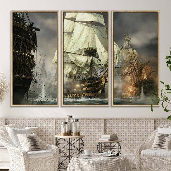 Featuring a dramatic Pirate Ship War Wall Art Canvas Print.