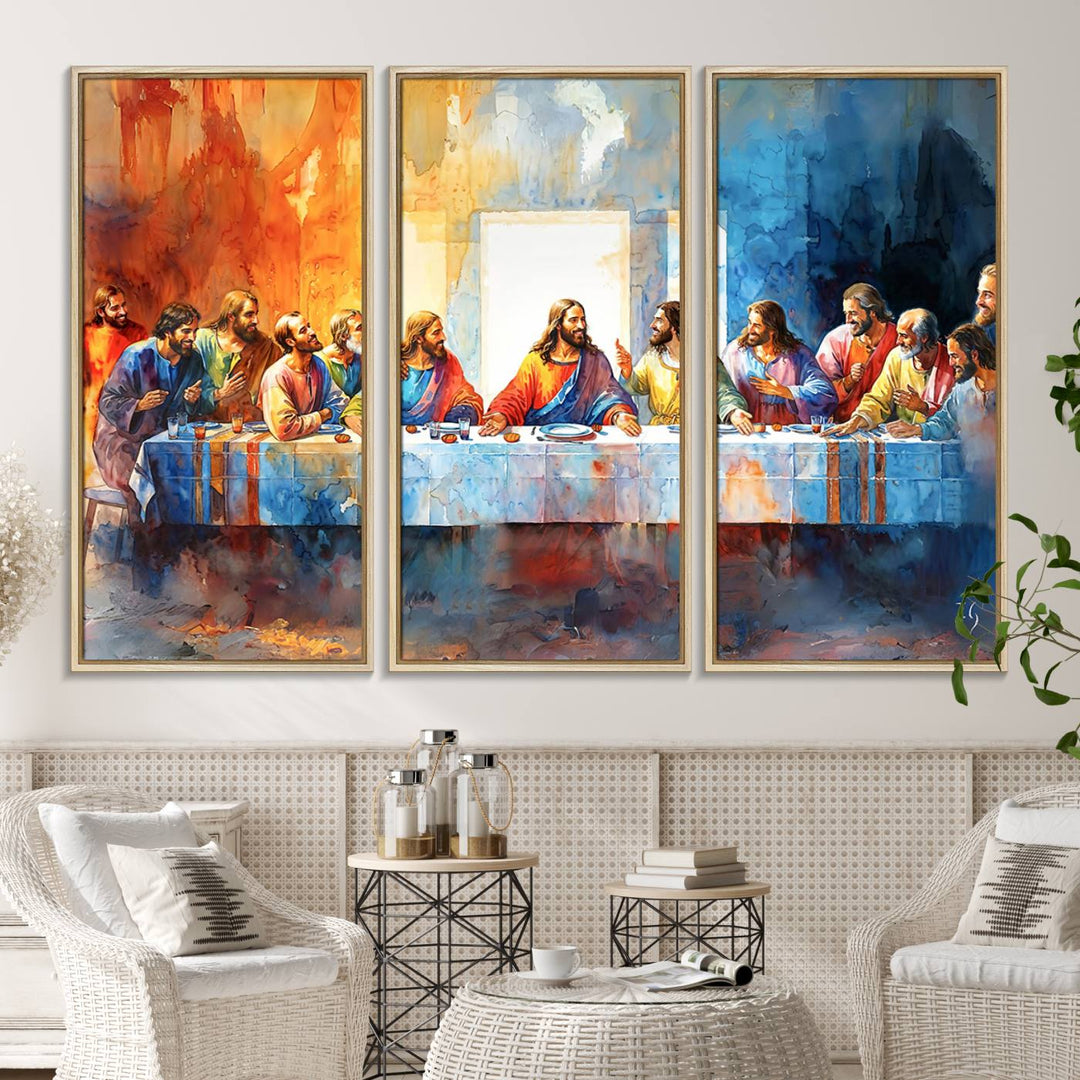 The Abstract Watercolor The Last Supper Wall Art with a gallery finish hangs prominently.