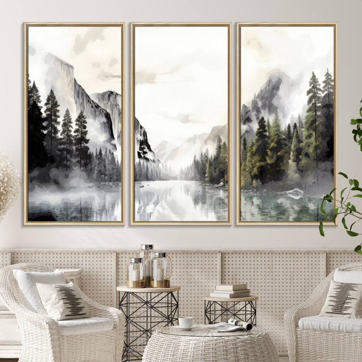 The Yosemite Valley Wall Art Canvas Print, a framed nature décor, is beautifully displayed.