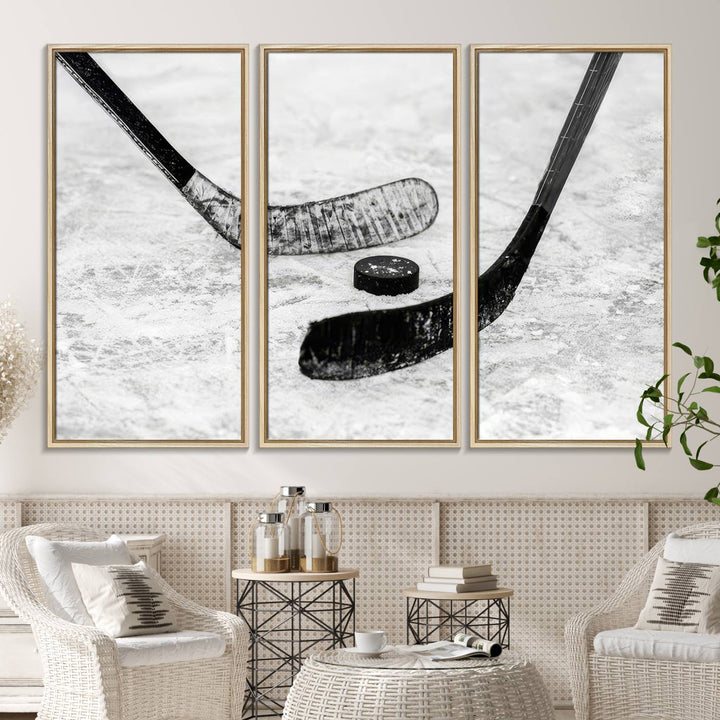 The dining room showcases Winter Ice Hockey Sport Canvas Art.