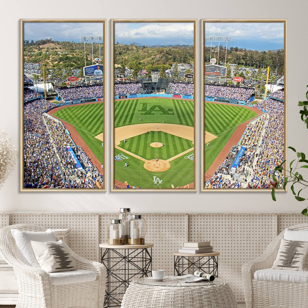 Aerial view of a sunny game day at Citi Field, captured in a 3-panel canvas print wall art.