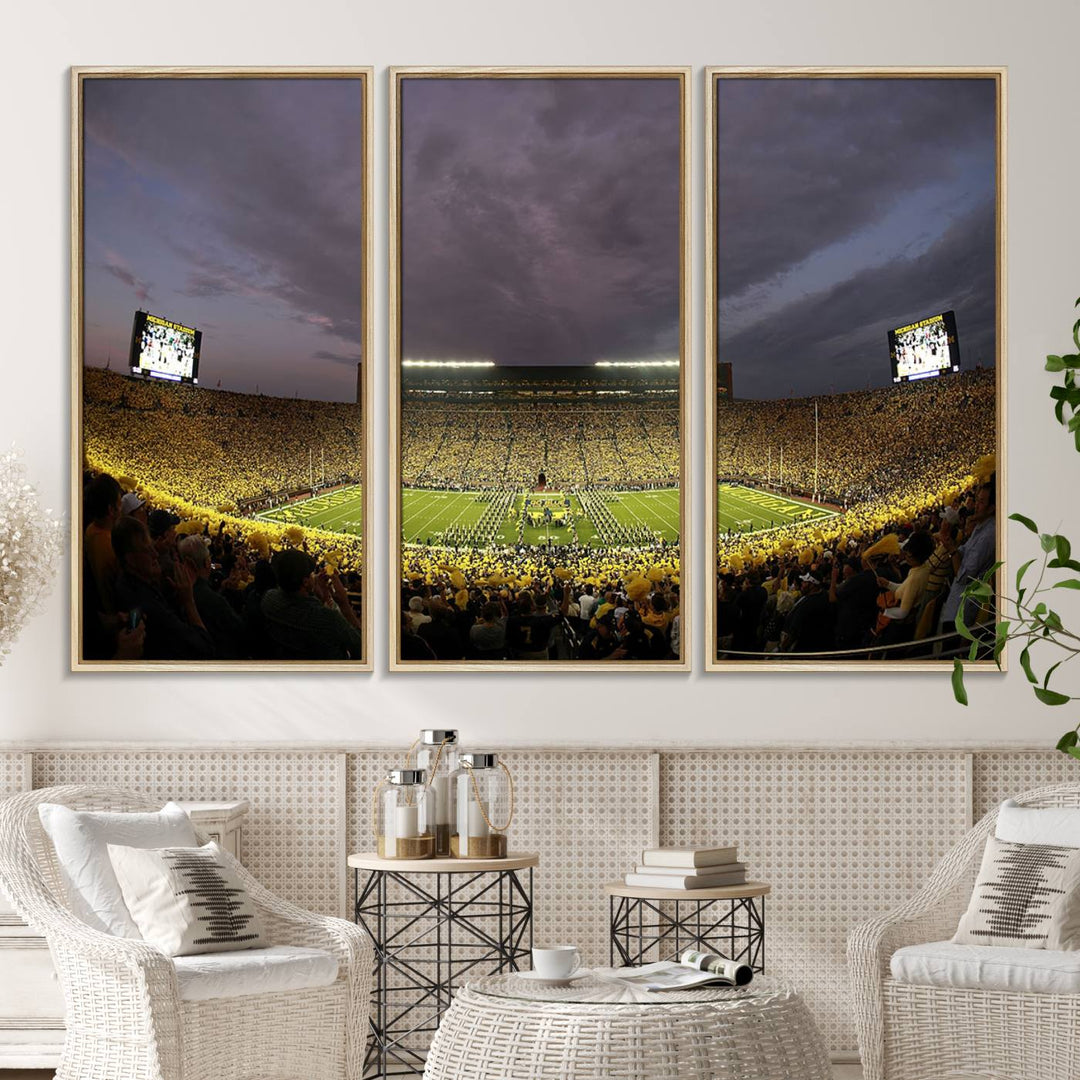 Michigan Stadium Wall Art Canvas Print of a night game by the Wolverines.