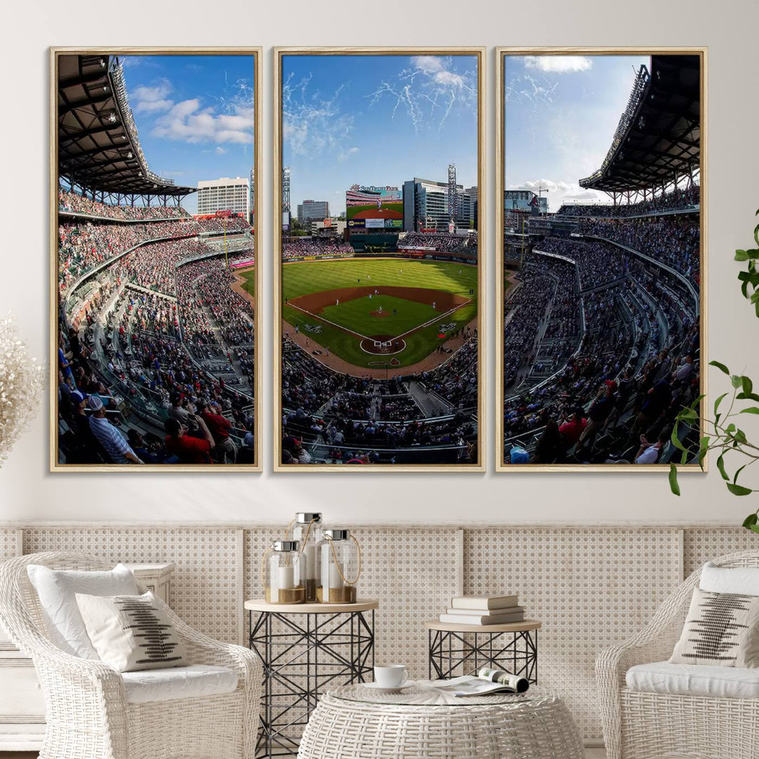 Truist Park Stadium Triple Canvas: Atlanta Braves Game Day Sky—Perfect Decor!.