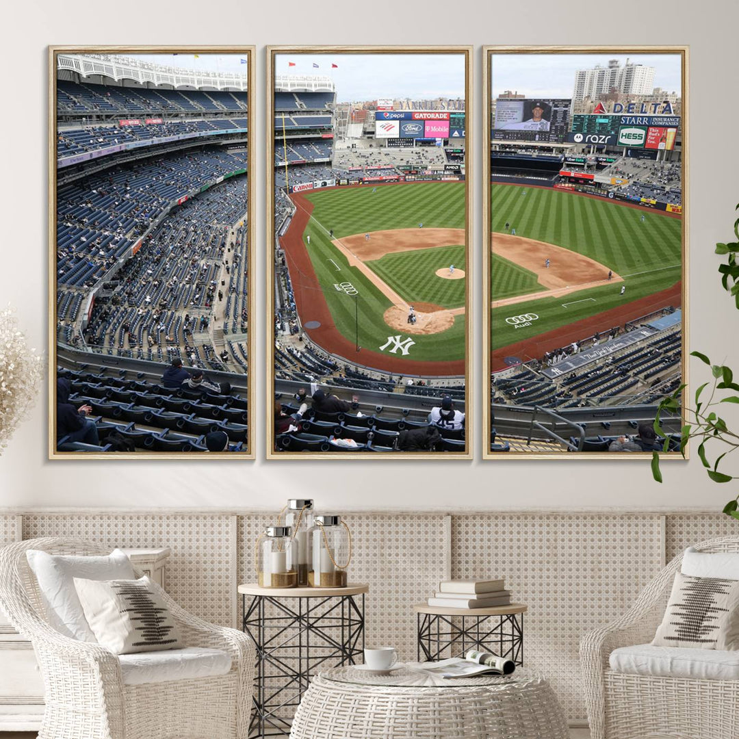 Aerial view of Yankee Stadium filled with fans, showcased on a New York Yankees Stadium Wall Art Canvas Print.