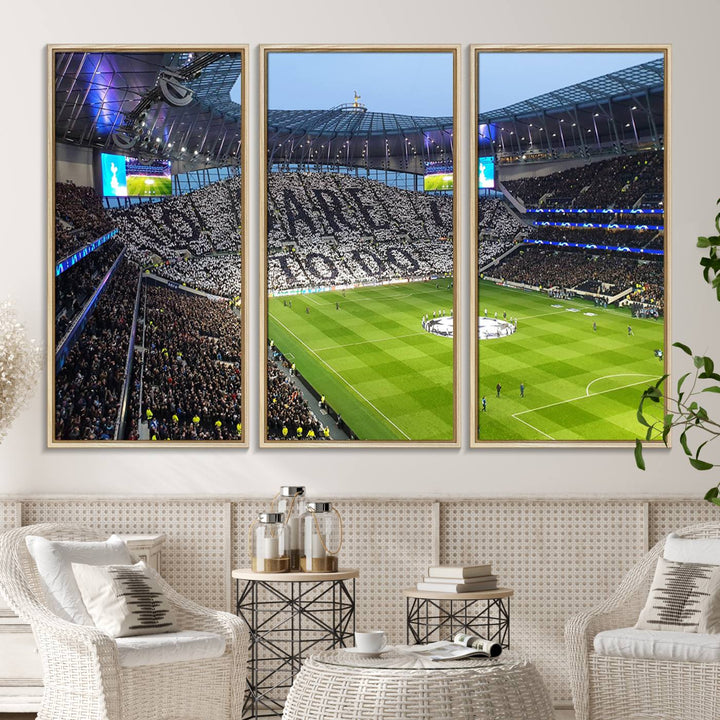 At Tottenham Hotspur Stadium, the Premier League wall art stands out.