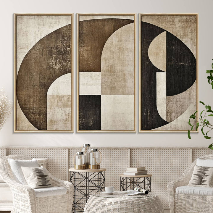 The Wabi Sabi Geometric Minimalist Wall Art Canvas Print is a modern abstract canvas featuring neutral mid-century art, ideal for zen and minimalist decor.