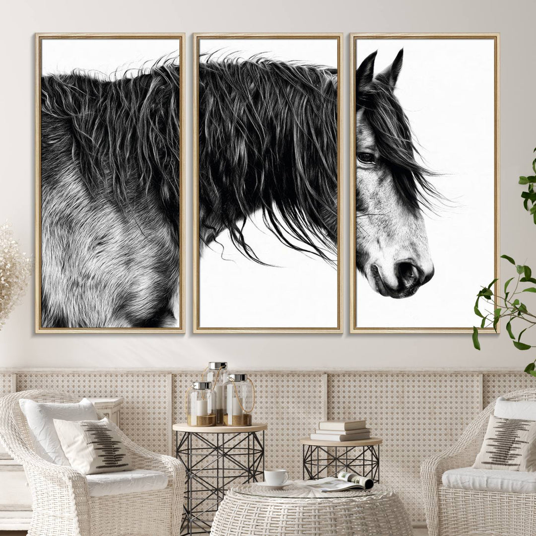 Black Horse Wall Art Canvas Print for farmhouse decor on the kitchen wall.