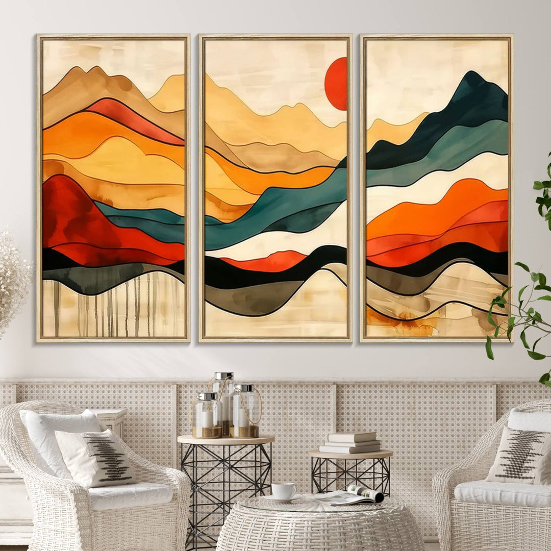 Triptych of Mid Century Mountain Wall Art.