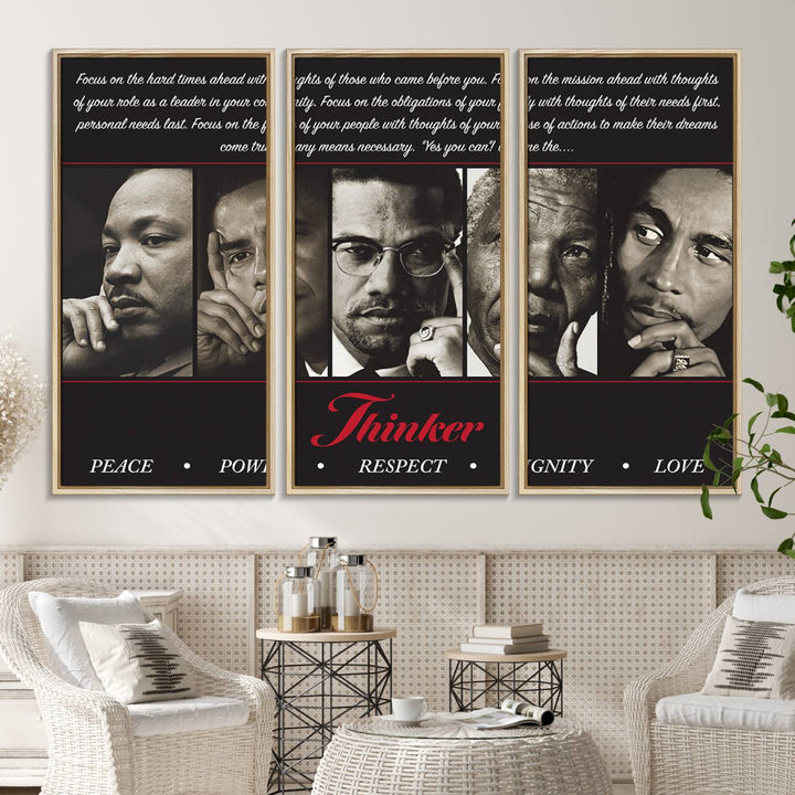 The Thinkers of Wall Art Canvas Print features icons of peace, power, and respect; it is framed and ready to hang.