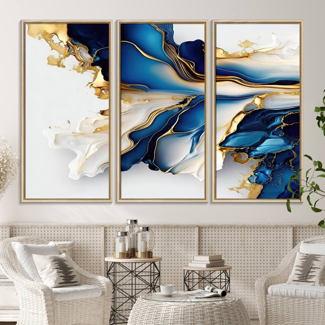 Abstract wall art, Gold Marble Art canvas.