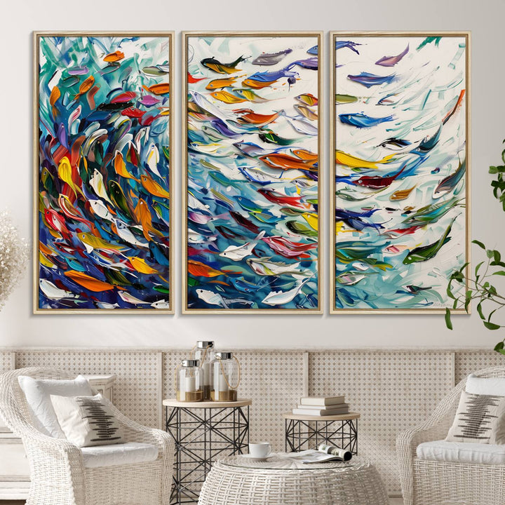 Modern Abstract Fish Shoal Wall Art Canvas Print.