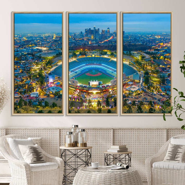 Aerial view of Los Angeles Dodgers Dodger Stadium Wall Art Canvas Print.