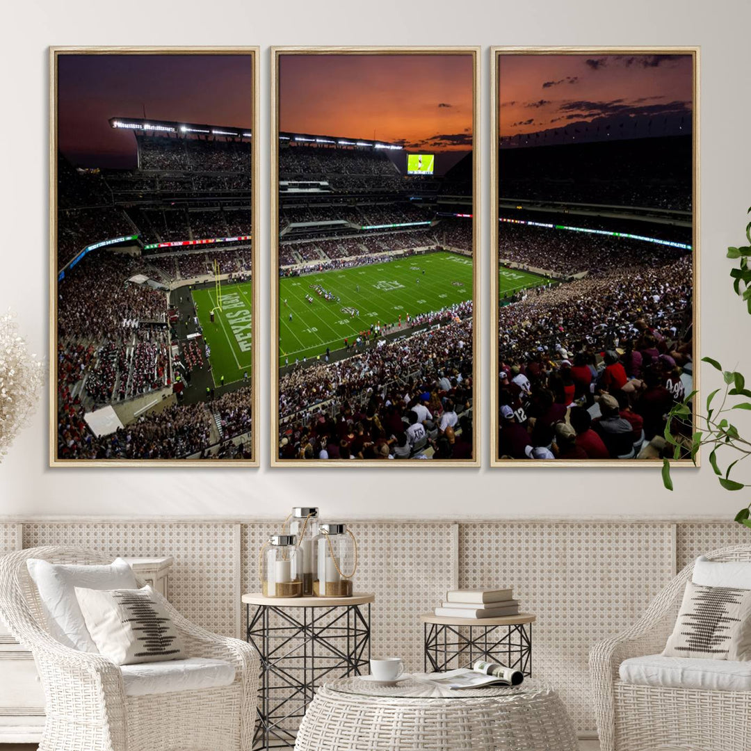 Canvas print of the Texas A&M University Aggies football team at Kyle Field Stadium.