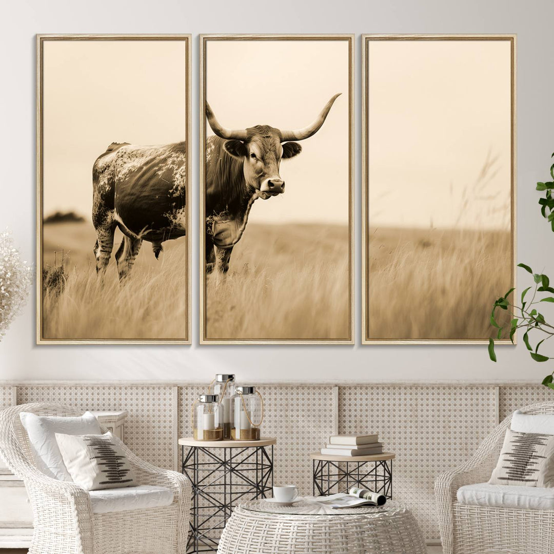 Texas Longhorn Wall Art Print for farmhouse decor.