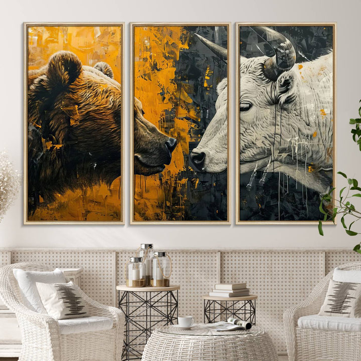 The Bear and Bull Wall Art Canvas Print adorns the wall.