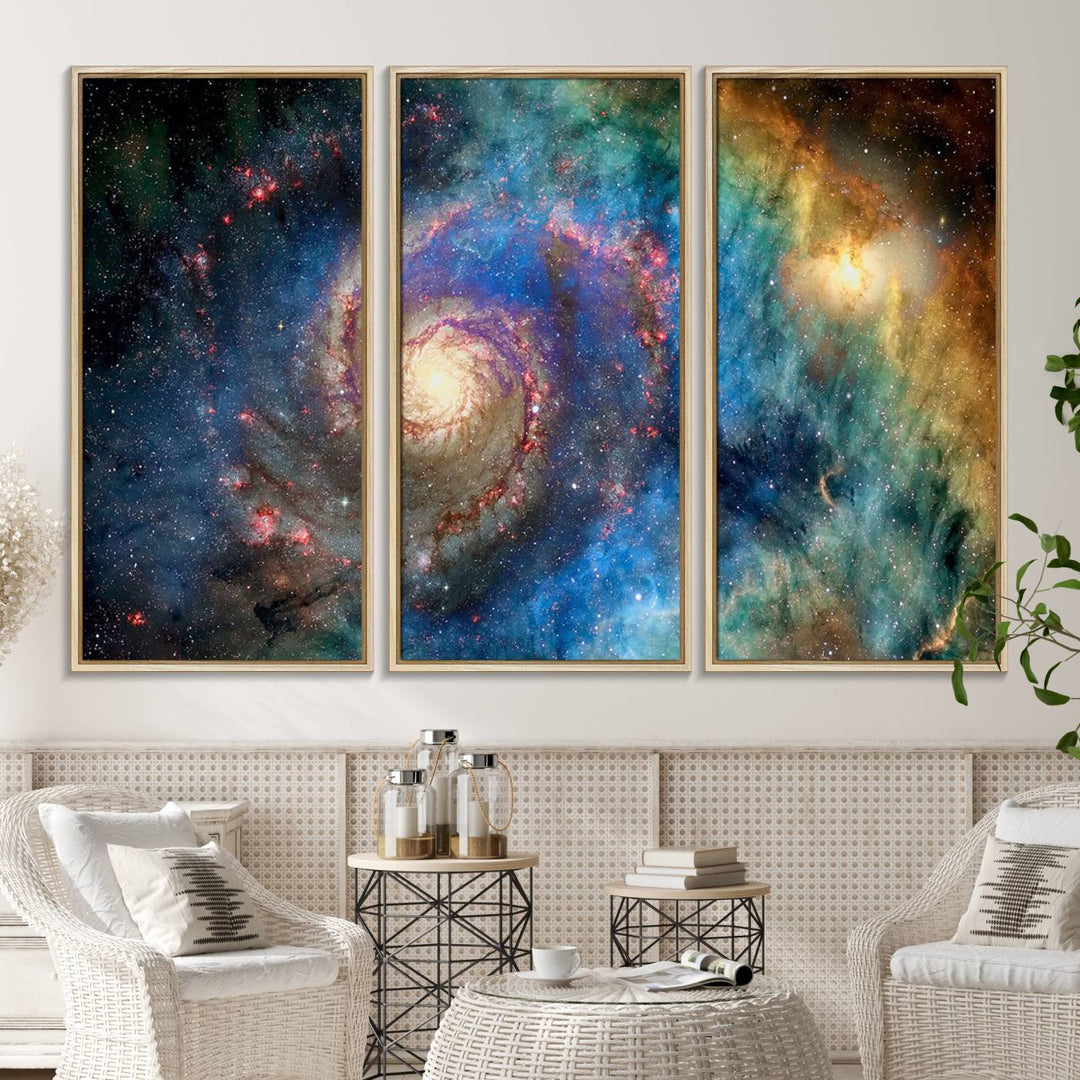 A Spiral Galaxy Wall Art Canvas Print hangs prominently.