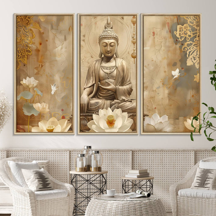 The Buddha Wall Art Canvas Print enhances the meditation room.