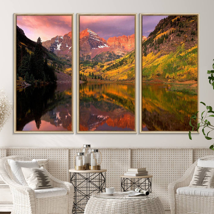 The Colorado Rockies Mountain Sunset Wall Art is a scenic nature canvas, ready to hang.
