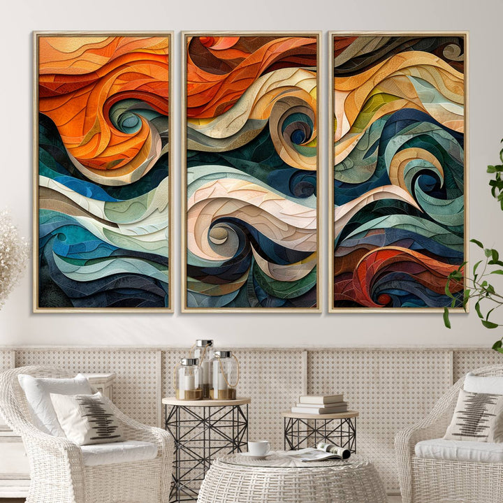 The Abstract Wave Wall Art is vibrant decor ideal for modern spaces.