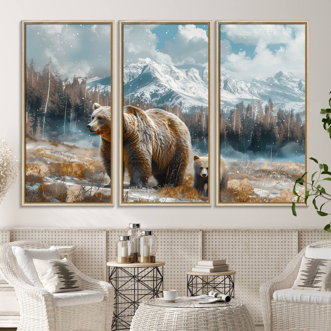 Bear and Baby Bear Wall Art Canvas Print is perfect nursery decor.