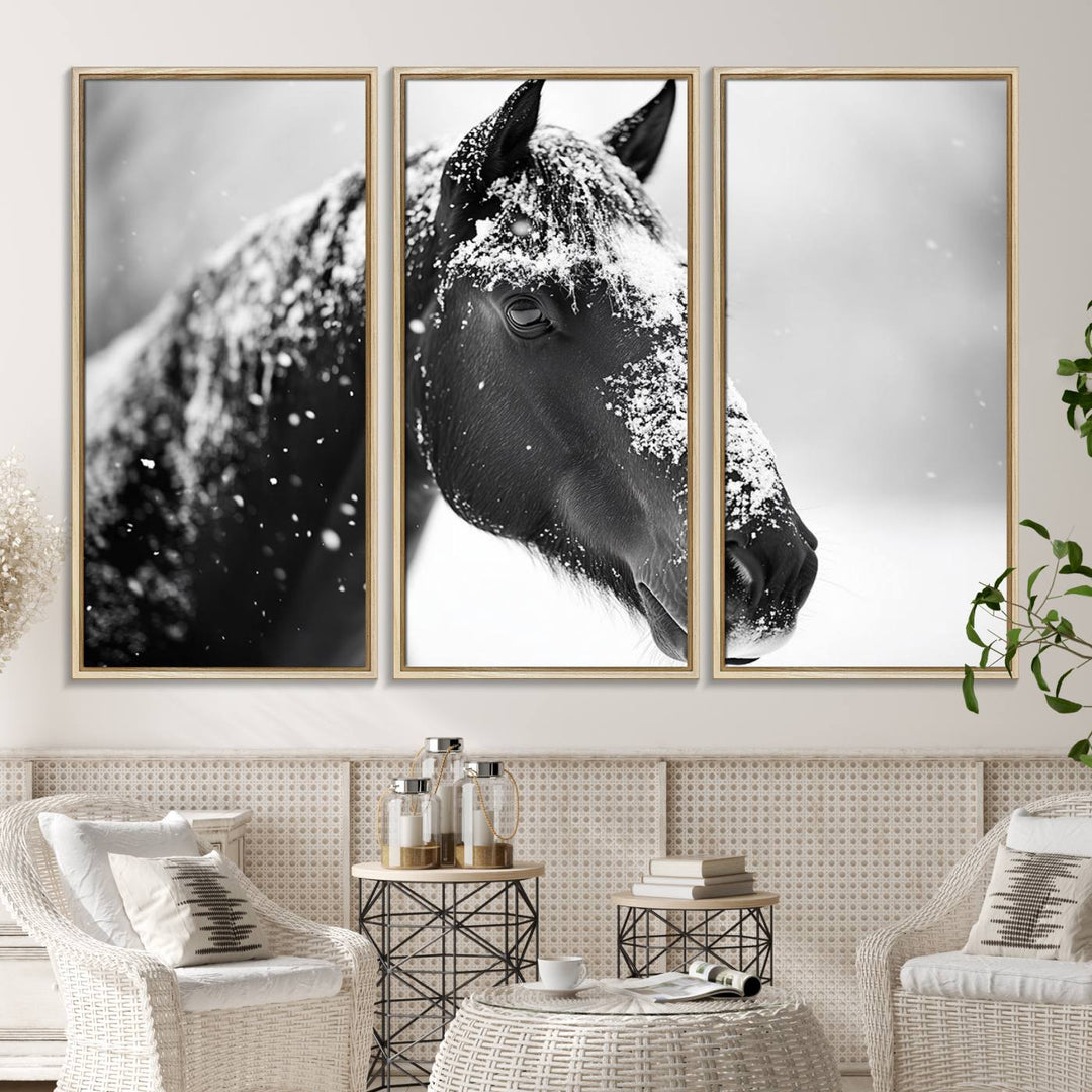 The Horse Canvas Print - Winter Horse Snow Wall Art captures winters essence beautifully.