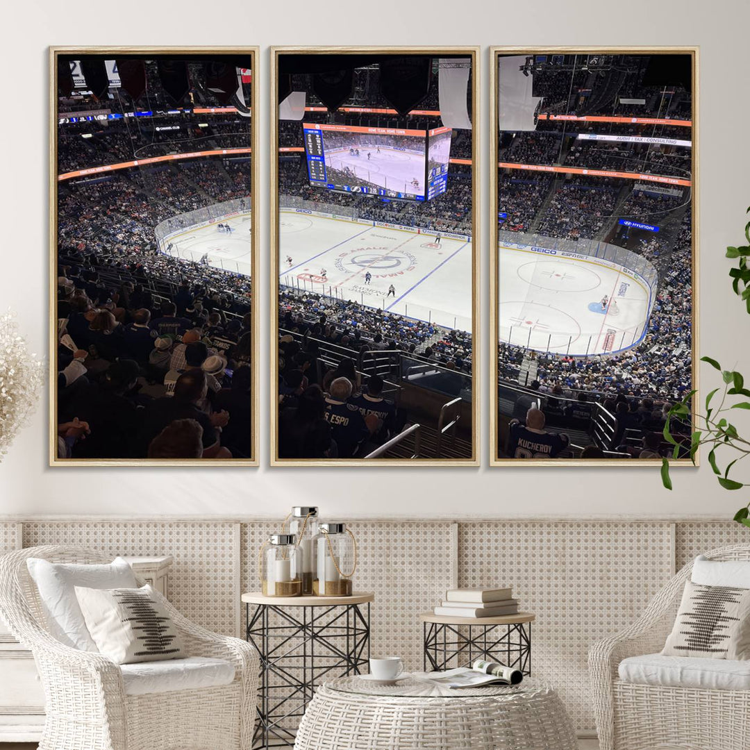 A wall art canvas of Amalie Arena, capturing NHL hockey in Florida.