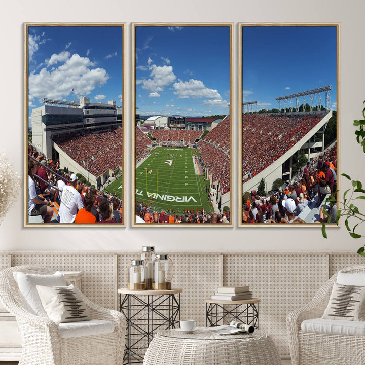 This Lane Stadium print captures Virginia Tech on the field along with the vibrant crowd, making it the perfect wall art for Hokies fans.