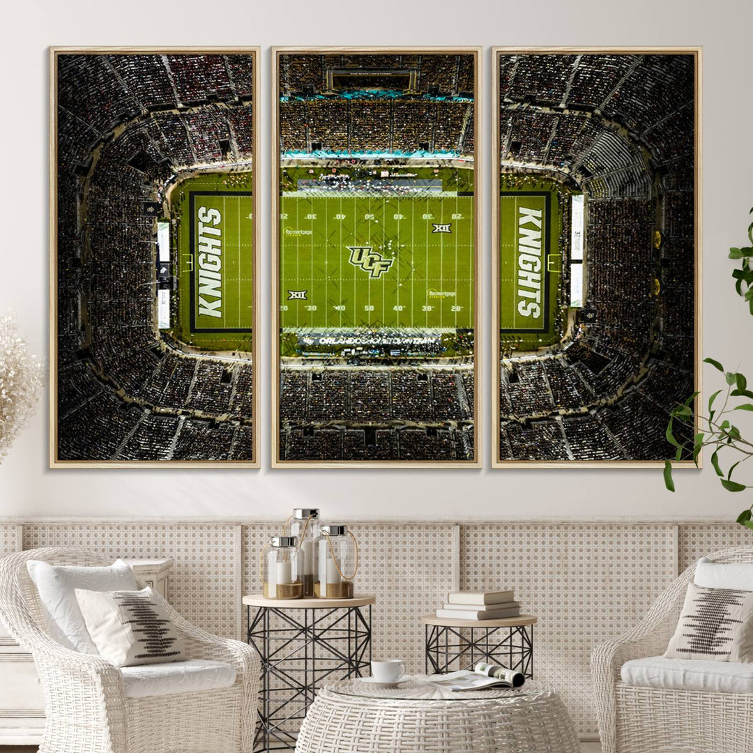 The UCF Knights Orlando Stadium Canvas Print, showcasing KNIGHTS in the end zones.