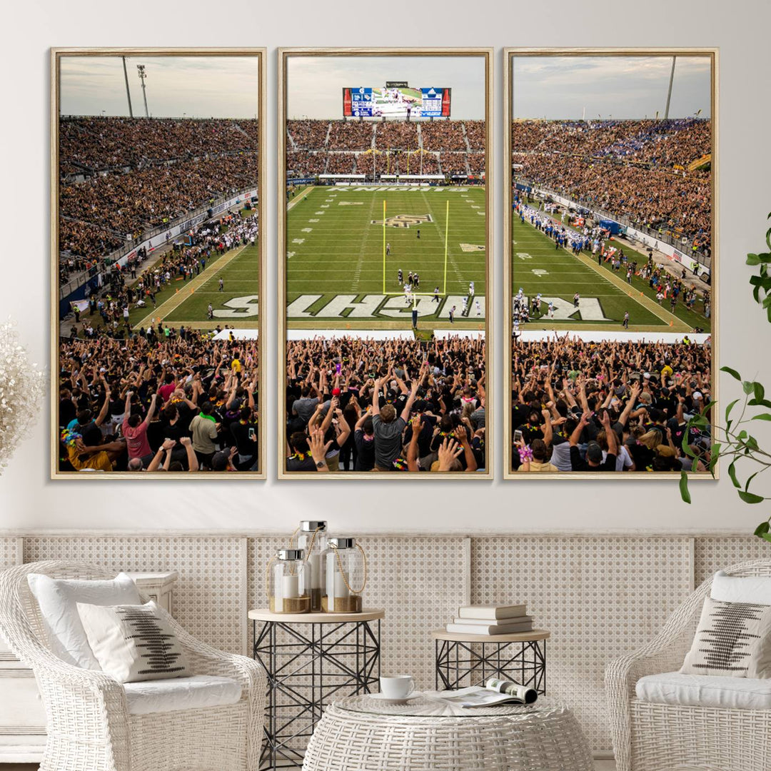 Gallery-quality wall art of the UCF Knights at Orlando FBC Mortgage Stadium, capturing a packed stadium and vibrant field.