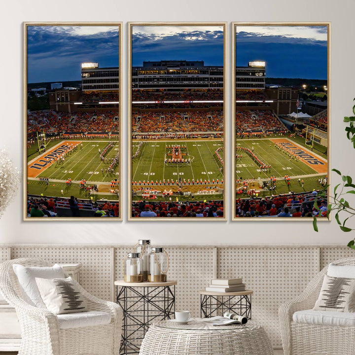 The University of Illinois band is depicted on a gallery-quality canvas wall art print.