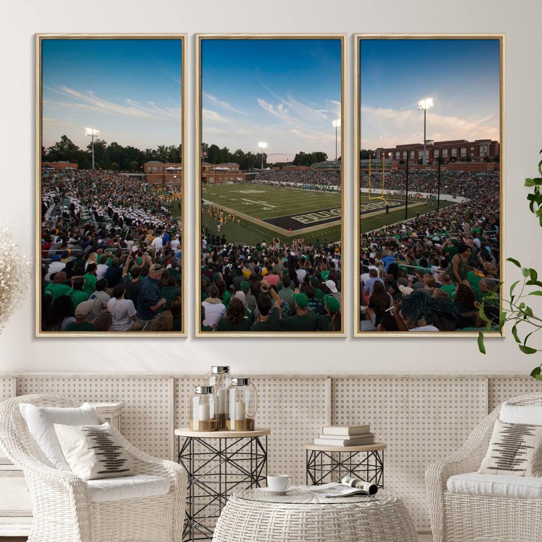 Wall art: University of Charlotte 49ers Football Team at Jerry Richardson Stadium.