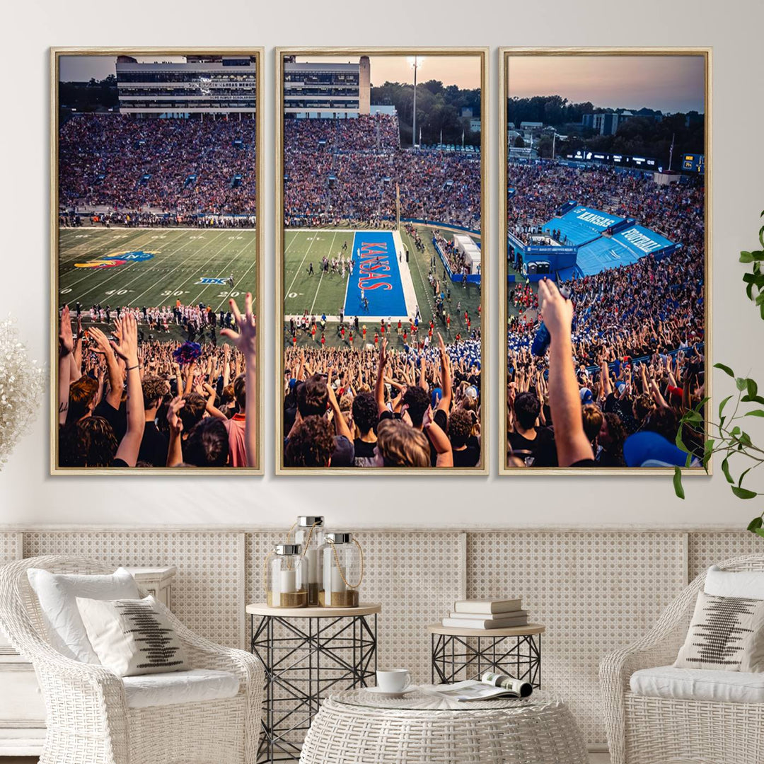 A canvas print of the University of Kansas Jayhawks Football Team.